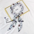 Floral print hair scarf with purple flowers and beetle pattern in light grey - 18D Hercules Beetle Flower