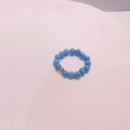 Elastic beaded ring featuring turquoise stones and a single polished steel bead - Blue Turquoise - Steel Color