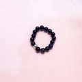 Handmade stretch ring with black marbled stone beads and a silver stainless steel accent - Black Crack - Steel Color