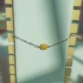 Bracelet chaîne en argent avec une pierre jaune carrée et petites perles d'argent - Topaze Jaune Naturelle-Couleur Acier