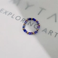 Elastic beaded ring with blue and purple crystals and gold steel beads in vintage style - Inner Diameter 17-18mm / Gold/Blue Square Crystal