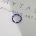 Beaded stretch ring with blue and purple cubic stones and silver steel beads - Inner Diameter 17-18mm / Steel/Blue Square Crystal