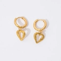 Detailed view of gold plated heart pendant earrings with vintage hammered texture finish - Gold - Heart