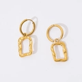 Detailed view of 18K gold titanium steel earrings with hammered texture and hollow frame - Gold Art Frame