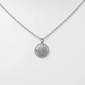 Macro detail of silver palm leaf pendant showing fine hollow cut-out texture and chain - Palm Leaf - Steel Color (DN213)