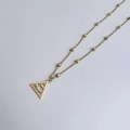 18K gold double layer stainless steel necklace with triangular Evil Eye pendant - Style 173 Triangle Satellite Chain
