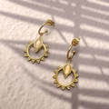 Retro Ohrringe 18K Gold C-Form mit Katzenaugenstein im Sonnenstrahl-Zahnrad Design - Katzenaugestein Gold (DE130)