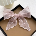 Elegant light pink lace bow hair clip accessory inside a premium gift box - Lace Pompom Pink