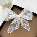 Elegant white lace floral hair clip accessory displayed on a premium display box - Lace Floral Branch Beige