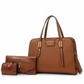Set 3 pezzi borsa tote marrone trama litchi e portafogli con stampa coccodrillo - Marrone Set