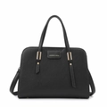 Classic black litchi texture tote bag with gold hardware and fashion lettering logo - Black Single Bag