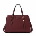 Deep red pebbled leather tote bag with gold hardware and matching shoulder strap - Wine Red Single Bag