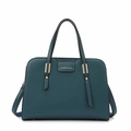 Dark teal lychee grain leather tote bag with gold lettering and adjustable shoulder strap - Blue Single Bag
