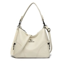 Fashionable creamy white leather satchel with large capacity and metal kangaroo logo - Off White