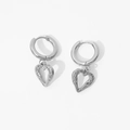 Silver hollow heart earrings with textured finish and hoop drop design for women - Steel-Heart