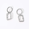 Silver hollow rectangle hoop earrings with wavy texture in polished titanium steel - Steel Art Frame