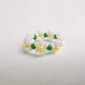 Handmade beaded stretch flower ring with white yellow and green daisy pattern - 8 Flowers - White Yellow Dark Green