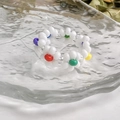 Handmade elastic beaded ring featuring colorful flower designs in white and mixed colors - 8 Flowers - White Colorful