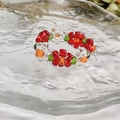 Handmade elastic flower beaded ring with red petals and colorful beads for summer style - 8 Flowers - Transparent Colorful