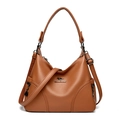 Brown lychee leather handbag with adjustable strap and metallic kangaroo logo for women - Yellow