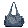 Mist blue large capacity tote bag with dual front zippers and crossbody strap - 9030 Lake Blue