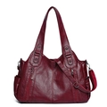 Retro burgundy oil wax leather tote bag with dual handles and adjustable shoulder strap - 9030 Red
