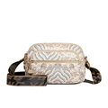 Borsa a tracolla vintage floreale con tre scomparti a zip e tessuto jacquard etnico chic - Bianco