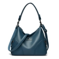 Dark blue pebbled leather handbag with kangaroo logo and adjustable crossbody strap - Blue