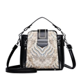 Vintage crossbody bag with traditional Chinese embroidery and silver metal hardware lock - White