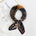 Floral print satin scarf tied as a bow on a white shirt with bohemian sunflower patterns - Navy Blue Tree of Life