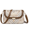 Bolso bandolera de estilo étnico con tejido jacquard de nubes y ribete de cuero - Blanco