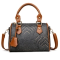 Black Boston handbag with golden wave pattern and brown leather straps for women - Black