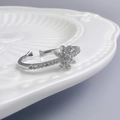 Bague réglable en argent avec cristaux de zircon et motif étoile sur plateau céramique - Style de Zircone Hexagramme (WR023)