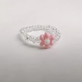 Handmade elastic beaded ring featuring pink flower charm and transparent beads - 1 Flower - Pink