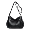 Sac bandoulière noir en similicuir souple avec plusieurs poches zippées - Noir