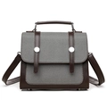 Borsa vintage in tela stile college con finiture in pelle marrone e fibbie metalliche - Grigio