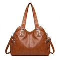 Borsa tote classica in pelle PU marrone con manici larghi e tracolla regolabile per donna - Marrone