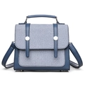 Borsa a tracolla in denim blu e pelle a contrasto con fibbia in metallo argento - Blu