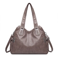 Grand sac cabas taupe pour femme en cuir texturé avec détails métalliques argentés - Kaki