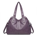 Sac fourre-tout en cuir PU violet foncé avec texture litchi et détails argentés - Rose racine de lotus