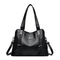 Classic black pebbled leather tote bag with silver kangaroo logo and tassel hardware - Black
