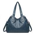 Grand sac cabas bleu foncé en cuir souple pour femme avec garnitures argentées - Bleu
