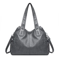 Sac fourre-tout gris foncé en cuir souple pour femme avec bandoulière amovible - Gris