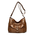 Bolso bandolera de cuero PU suave marrón con múltiples bolsillos con cremallera y asa - Marrón