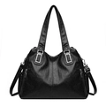 Borsa tote classica in morbida pelle nera con dettagli argento e tracolla regolabile - Nero