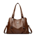 Dark brown lychee pattern tote bag with silver kangaroo logo and adjustable strap - Caramel color