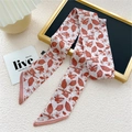 Long silk hair scarf with reddish-brown leaf print and delicate pink border detail - 6.5*125cm / 6L Red Leaves