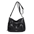 Bolso bandolera de cuero PU negro con múltiples bolsillos con cremallera y herrajes - Negro