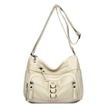 Bolso bandolera de piel sintética beige suave con varios bolsillos y aros de metal - Blanco Roto