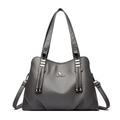 Dark gray lychee texture tote bag with silver kangaroo logo and dual top handles - Gray